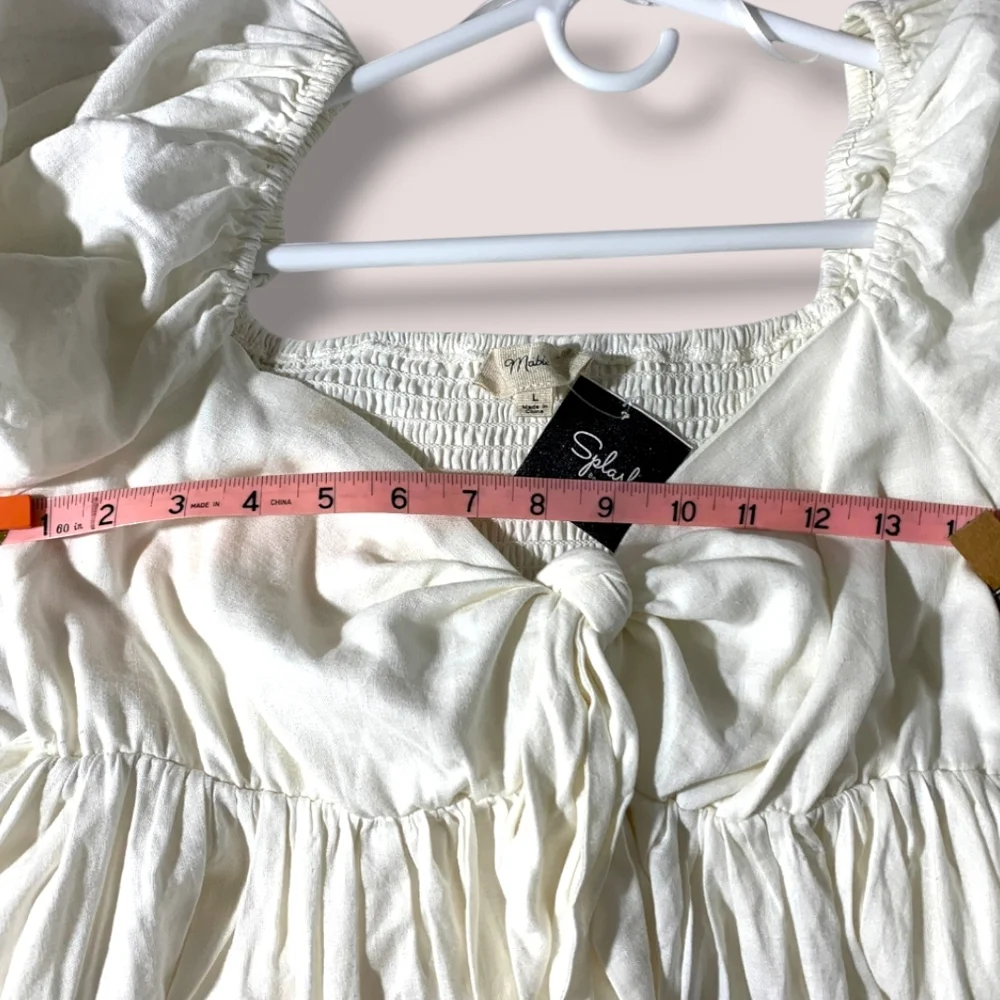 NWT MABLE ARIYA FRONT RIBBON TIED MINI Dress In OFF WHITE SZ L - Picture 14 of 16